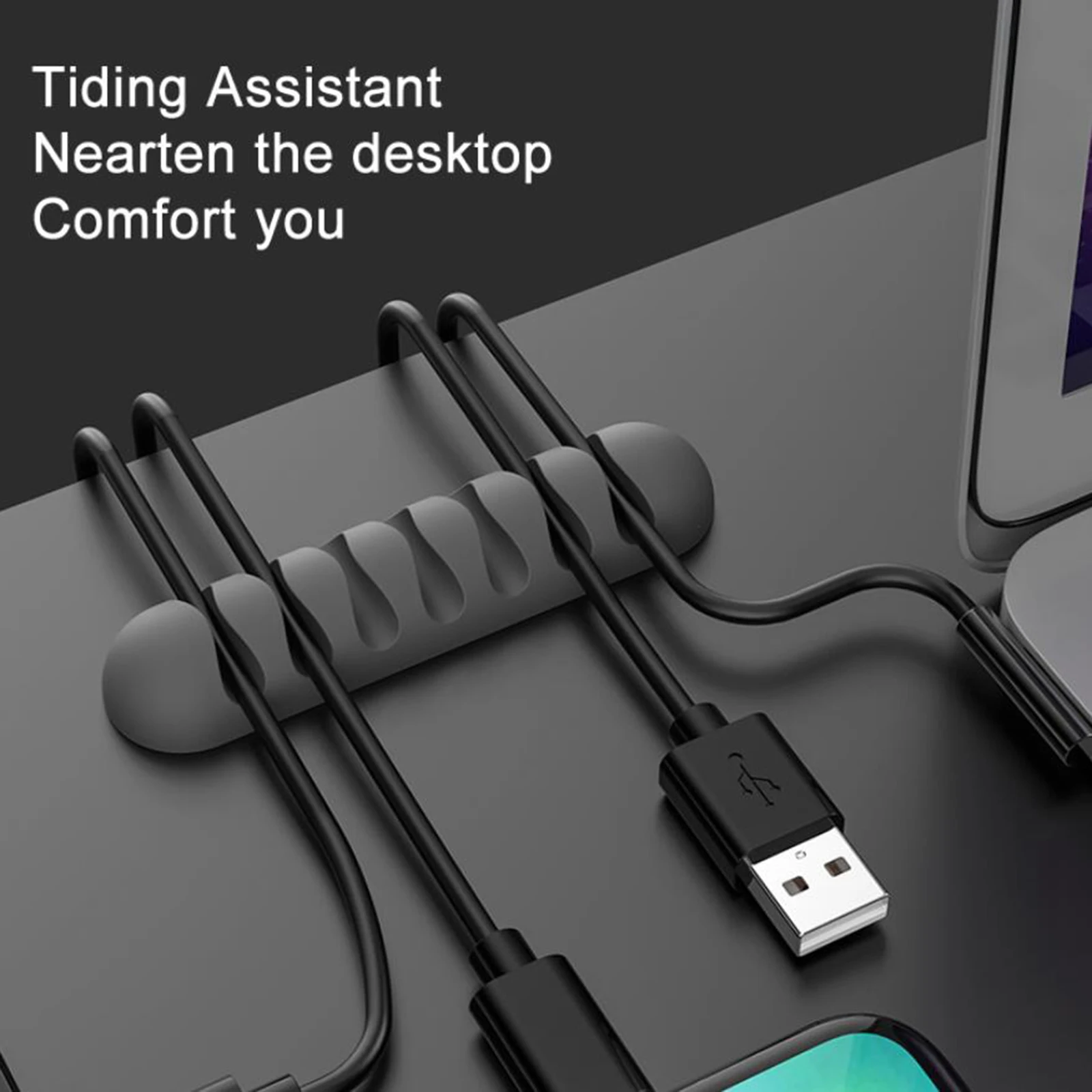 

Silicone USB Cable Organizer USB Cable Management Winder Desktop Tidy For Headphone Phone Charging Cable Wire Organizer