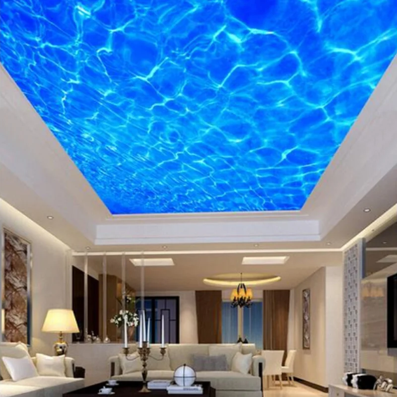 

Custom 3D Photo Wallpaper Ocean Blue Water Lines Suspended Ceiling Mural Paper Living Room Bedroom Ceiling Wallpaper For Walls