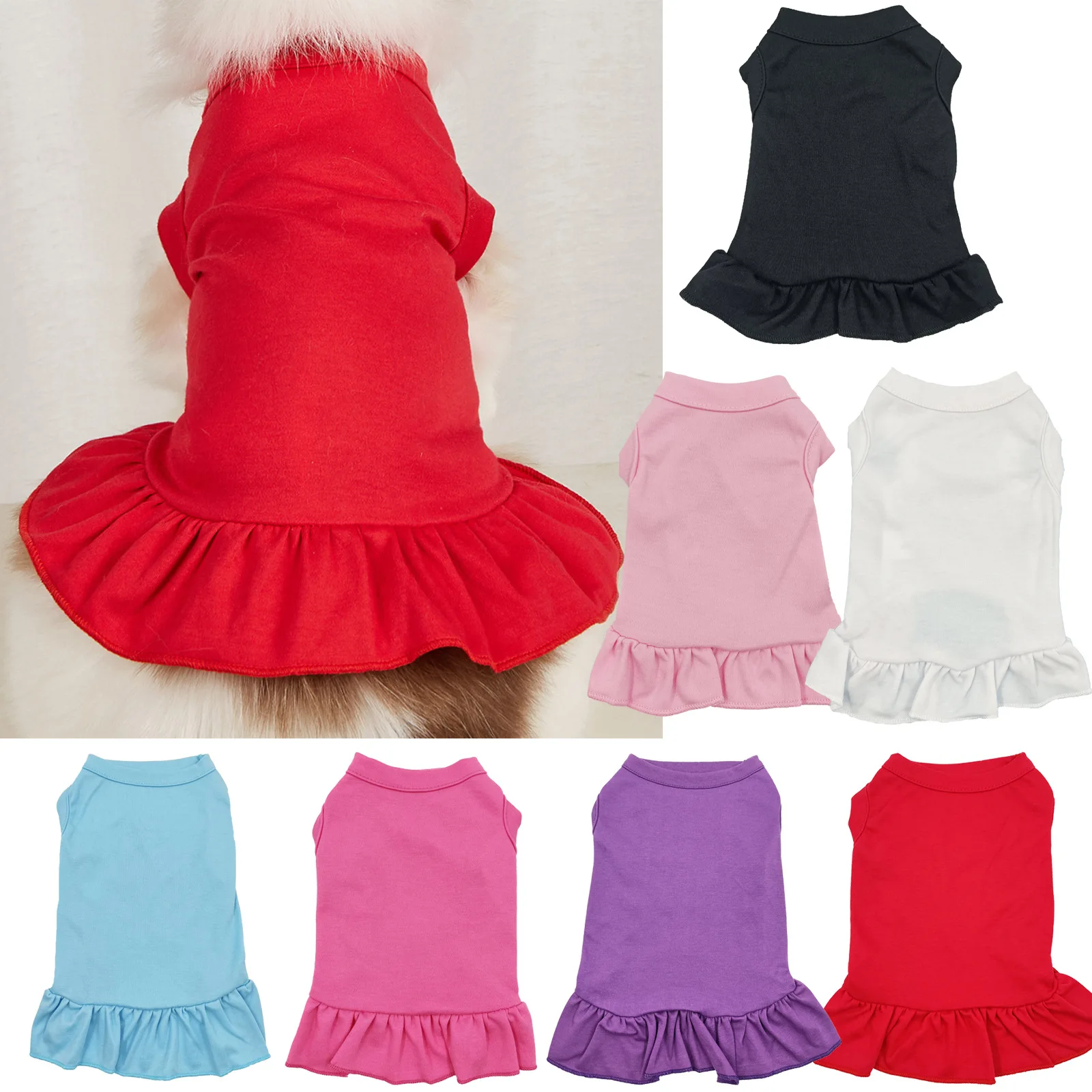 

Solid Color Dog Skirt Hem Mini Pet Skirt Cat Sweater T-shirt Skirt Princess Cat Dress Clothes Puppy Dog Clothes Dog Teddy Skirt