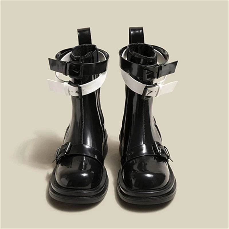 

Женские ботильоны без шнуровки, черные повседневные ботинки челси на низком каблуке, с ремешком, В рыцарском стиле, для осени