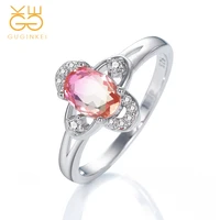 guginkei colorful clover shape tourmaline crystal stone gemstone silver 925 jewelry rings women 925 sterling silver ring jewelry