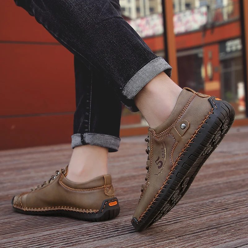 Leather Shoes Casual Sneakers Men Comfortable Quality Leather Walking Shoes Men's Loafers Hot Sale Size 48