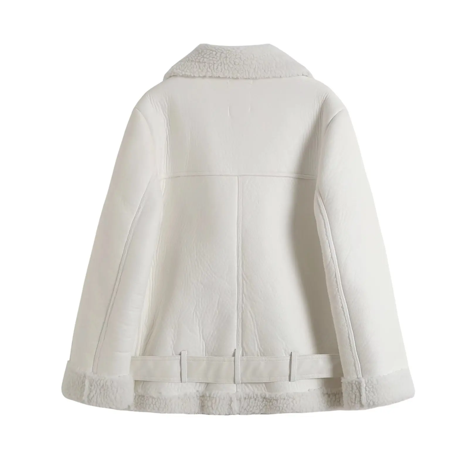 Women's fur integrated jacket Women's mid length motorcycle lapel loose fitting leather jacket Women