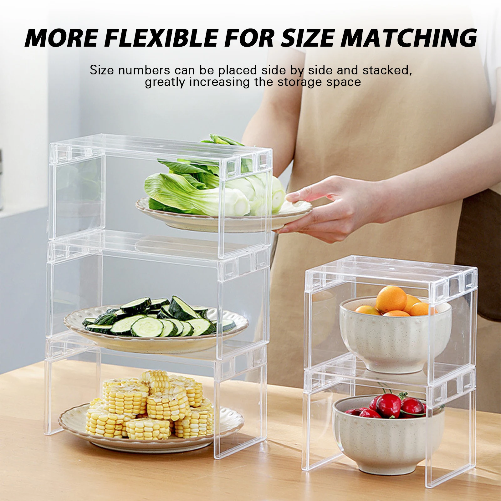 

Refrigerator Shelf Rack Stackable Transparent Pantry Storage Rack Tiered Dish Rack Kitchen Leftovers Rack Kitchen Organizer