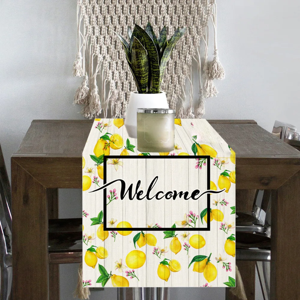 

Table Cover Desk Pad Tablecloth Wedding Decoration Lemon Printed 30 X 182cm Flax Carpet
