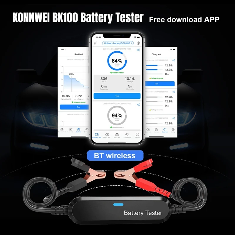 BK100 Bluetooth Автомобильный мотоциклетный тестер аккумулятора от 100 до 2000 12 В