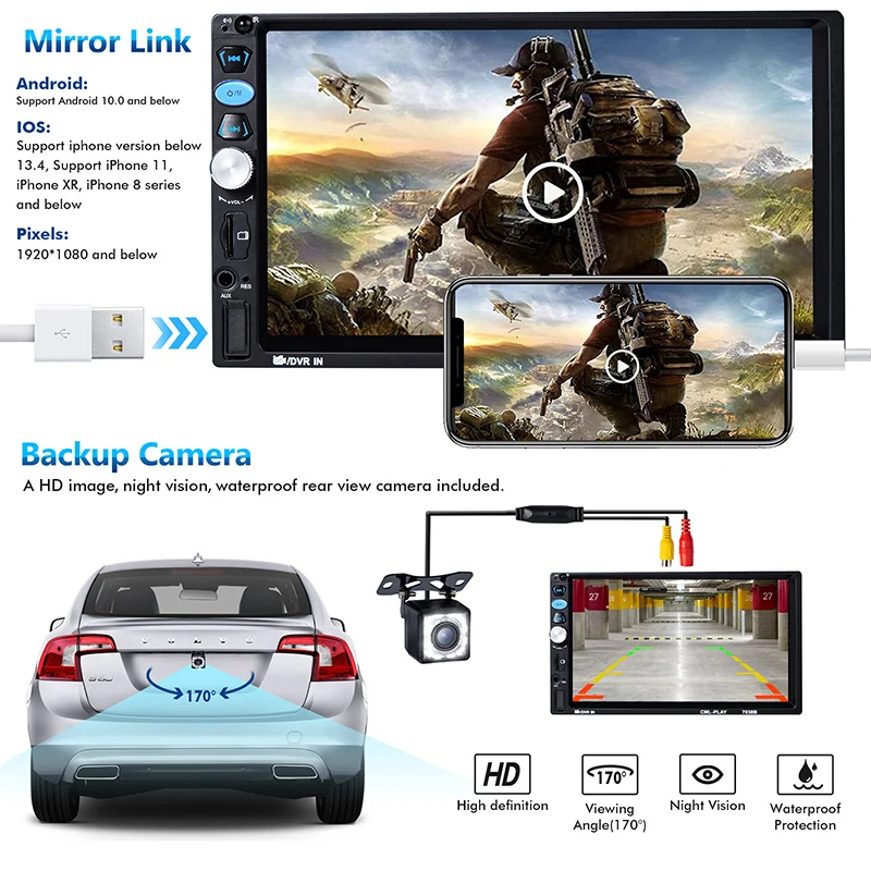 Авторадио автомобильный MP5 плеер Apple Carplay Android сенсорный экран MirrorLink