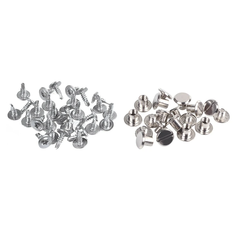 

HOT-10 Pcs Leather Belt 5 X 6 Mm Silver Screw Binding & 30Pcs M4.2X13mm Round Phillips Head Self Drilling Screws