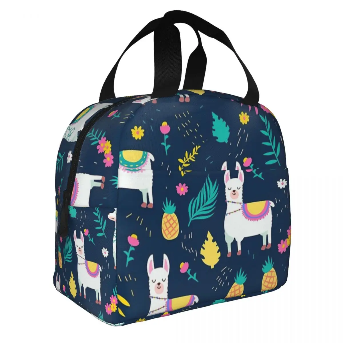 Cute Llama Pineapple Lunch Bag Portable Insulated Oxford Cooler Thermal Picnic Travel Lunch Box for Women Girl
