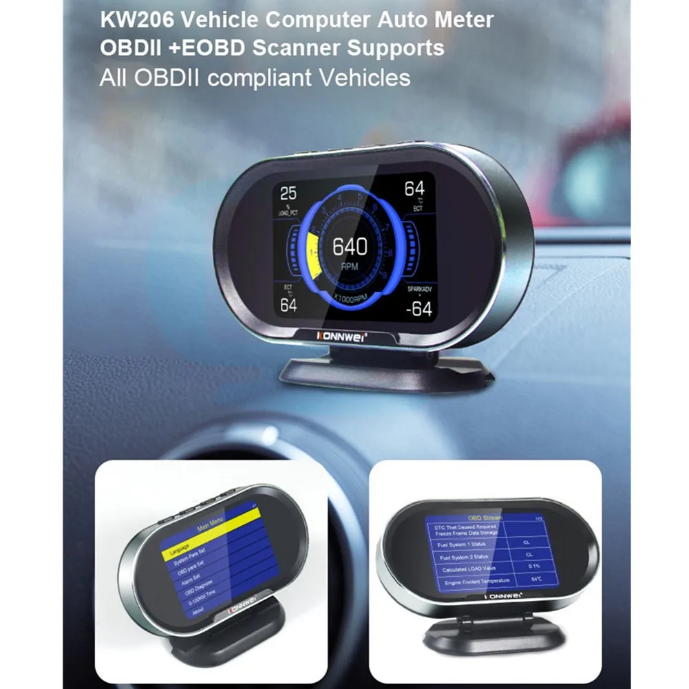 

KW206 Car HUD OBD2 Digital Speedometer RPM Gauge Tachometer Oil Temp Diagnostic Scanner Water Temperature Display Electronic