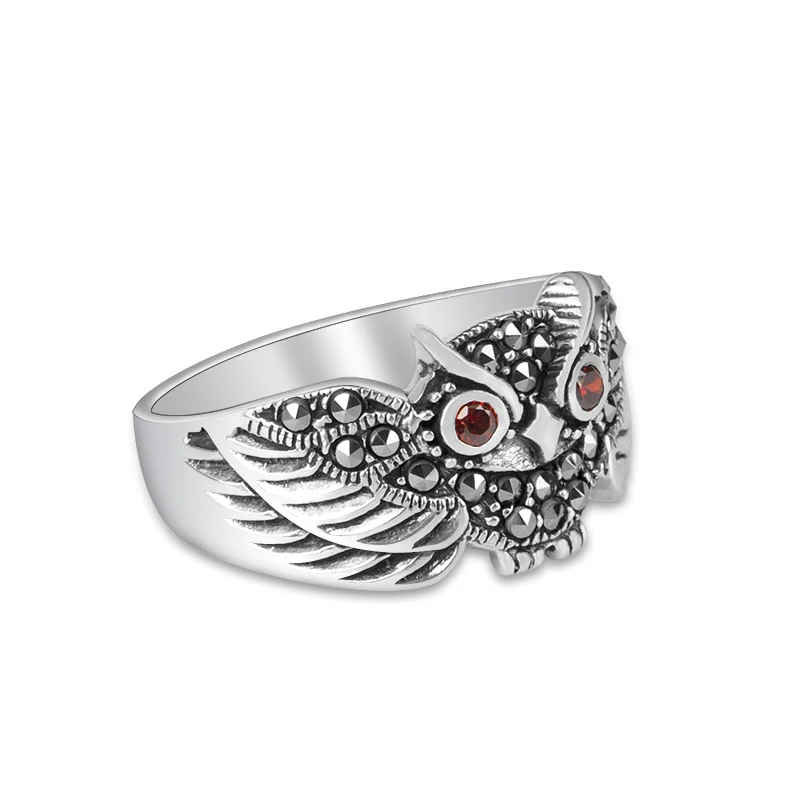 YYSUNNY кольцо в виде совы искусственное серебряное винтажное женское с гранатом