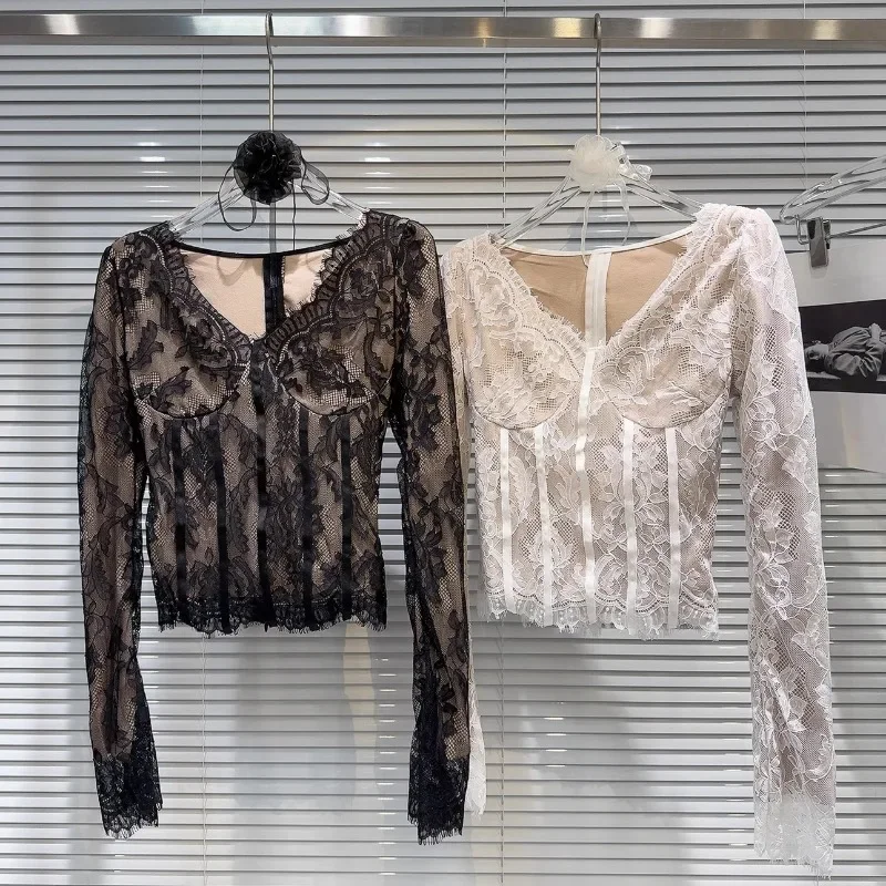 KBQ Элегантная блузка с цветочным кружевом для похудения шикарная женщин