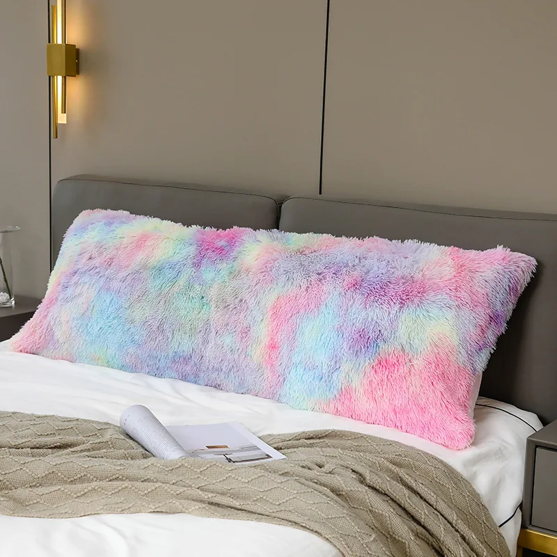 

148cm Long Pillow Case Solid Color Plush Furry Cover Throw Pillow Case Home Decor Bedding Pillow Cover Double-sided Zipper