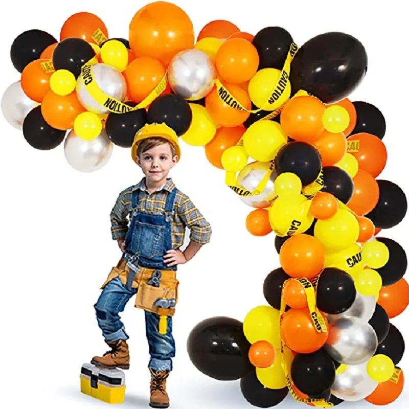 

106Pcs/lot Construction Party Balloon Garland Black Yellow Orange Balloons Arch For Construction Quarantine Birthday Party Decor
