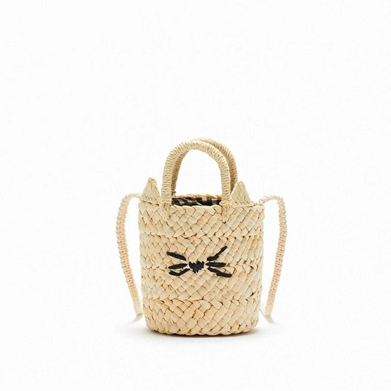 

New Corn Fur Woven Women's Crossbody Bag Fashion Bucket Kitten Shoulder Bag Bohemian Summer Beach Female Handbag Shopper Purse