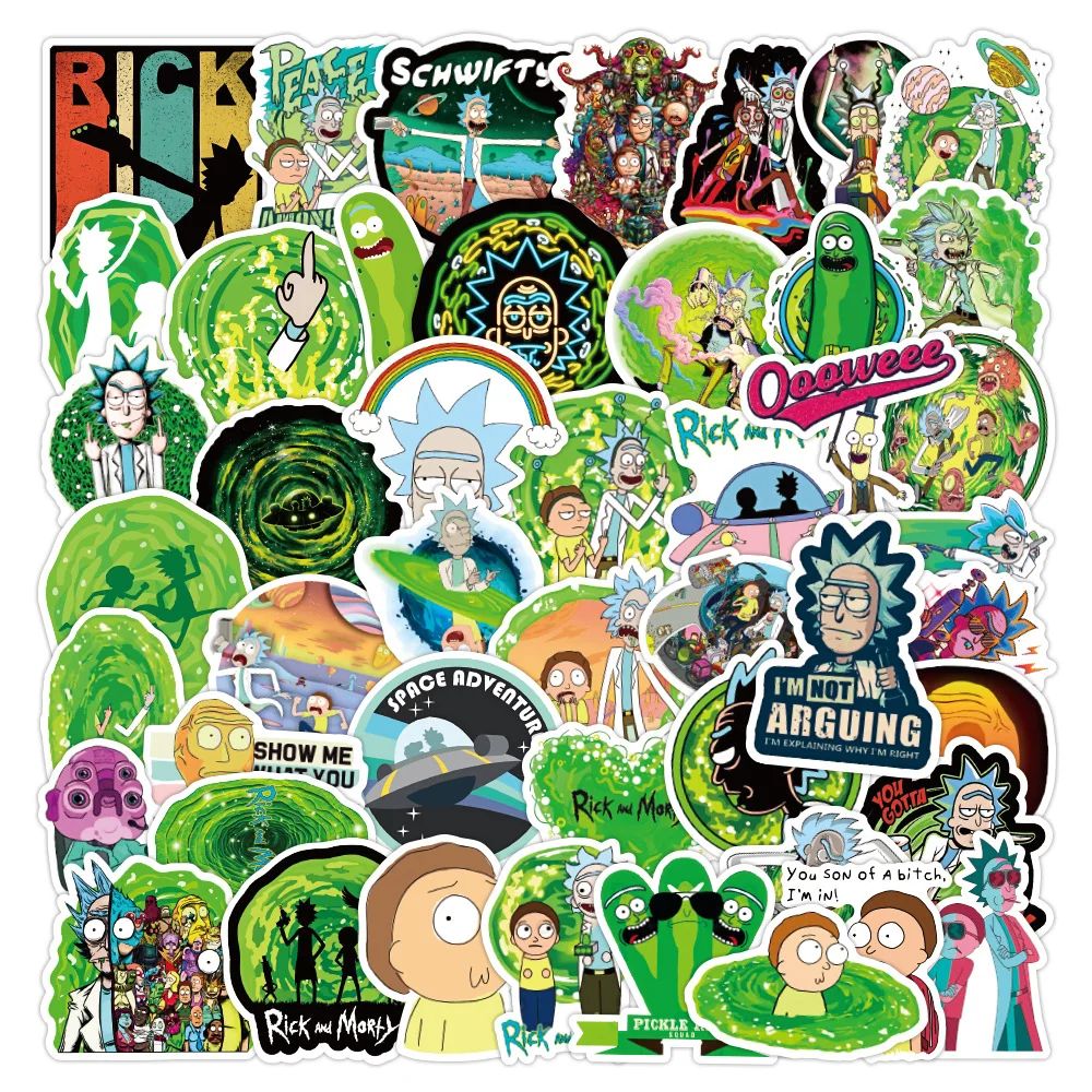 50 новых наклеек с граффити Рик и Морти водонепроницаемые наклейки на чемодан