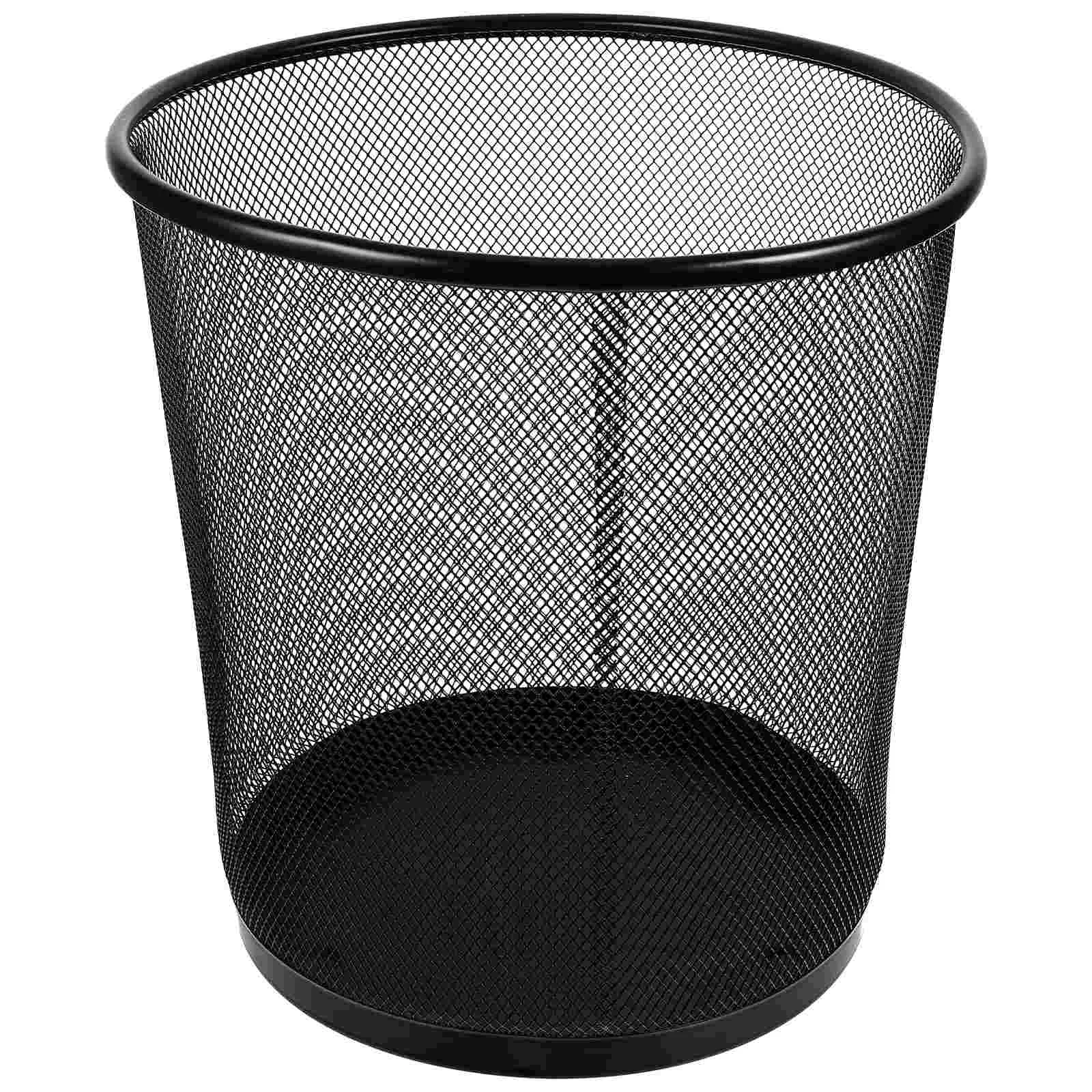 

Trash Can Garbage Bin Waste Cans Container Round Bucket Kitchen Basket Storage Office Mesh Recycling Metal Large Bedroom Desktop