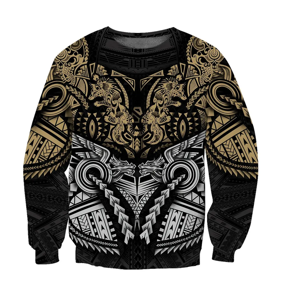 

CLOOCL Polynesian Sweatshirts 3D Graphics Wolf Splicing Tattoo Pattern Tops Long Sleeve Casual Streetwear Harajuku Pullovers