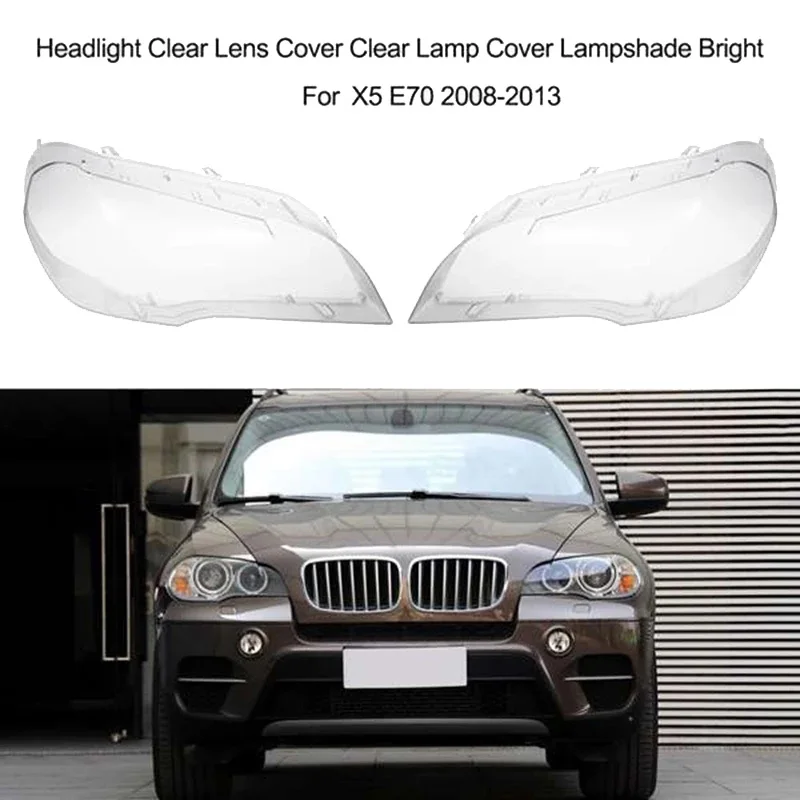 

1Pair Car Front Headlight head light lamp Lens Shell Cover Replacement For-BMW x5 E70 2008-2013