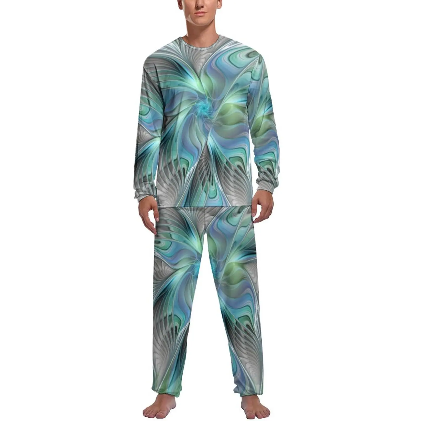 Blue Green Butterfly Pajamas Autumn 2 Piece Abstract Animal Print Cool Pajama Sets Mens Long-Sleeve Night Design Sleepwear