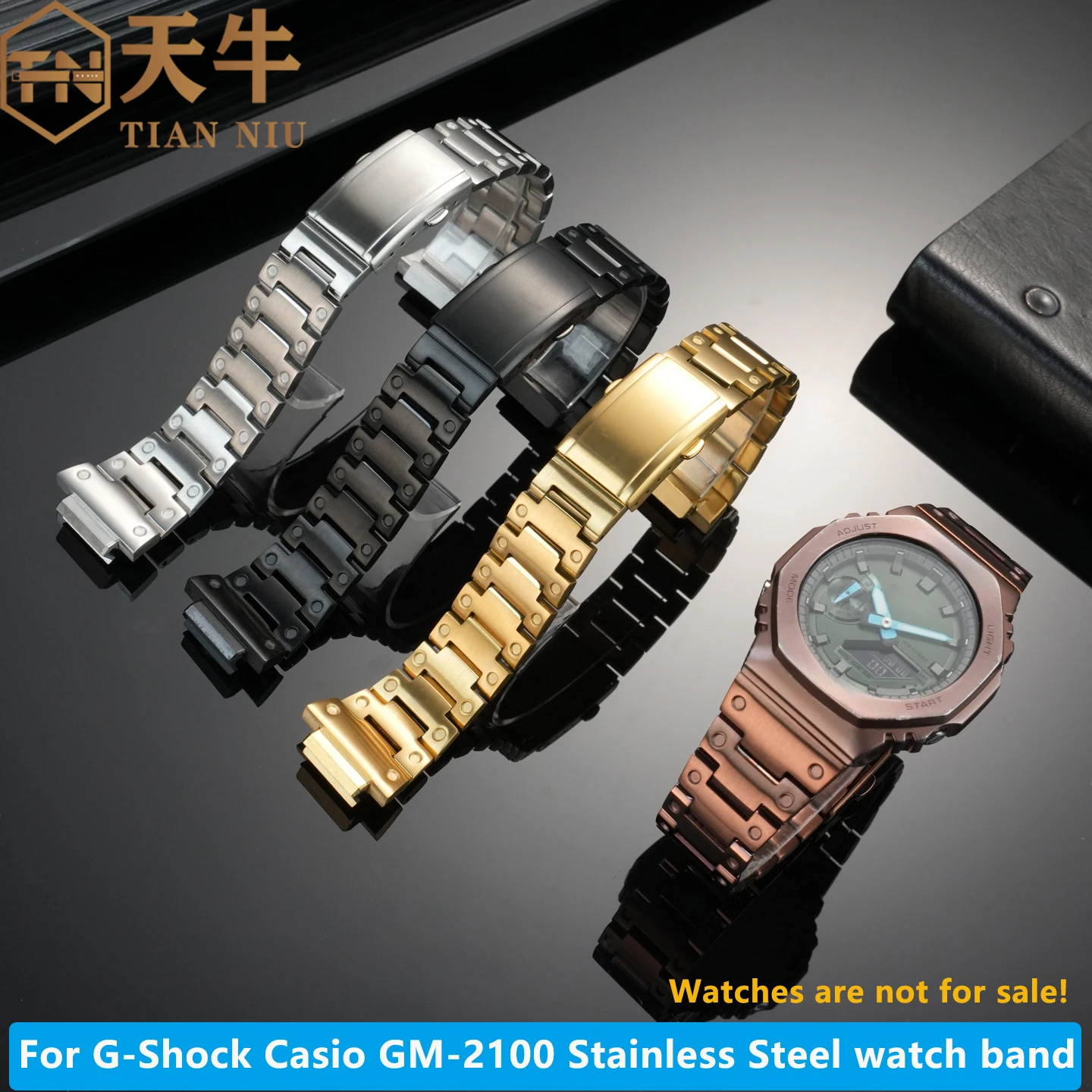 Фото Для G-Shock Casio GM-2100 ремешок для часов из нержавеющей стали, быстросъемный водонепроницаемый металлический ремешок для часов, мужские аксессуары для часов 16 мм №1