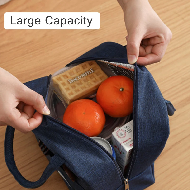 

Thermal Lunch Bags Portable Fresh Cooler Pouch For Office Student Convenient Lunch Box Tote Black Gray Food Container Bag
