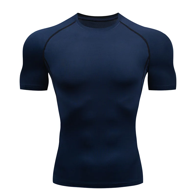 2023 New Men's Sports Tight Short Sleeve Fitness Shirt Elastic Quick Dry Sleeveless Solid Color Running Basketball Men Clothes