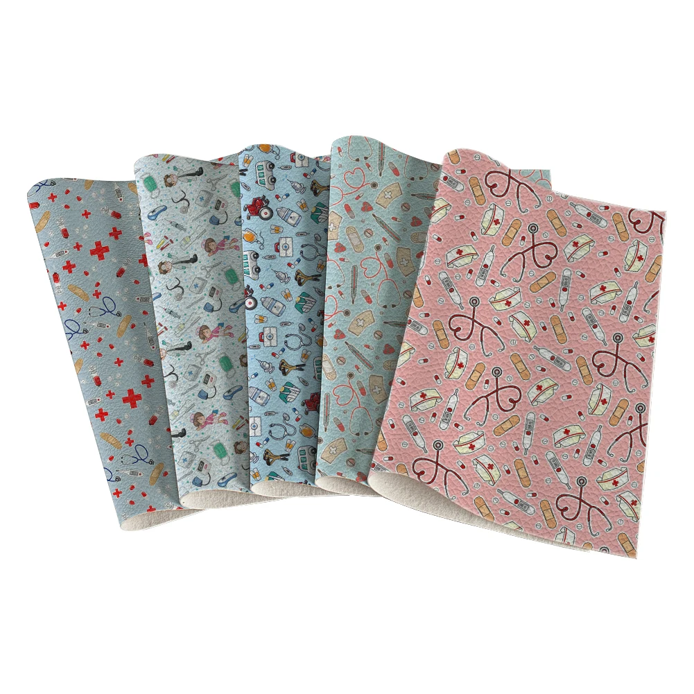 

Medical Pattern Printing Artificial Leather Lychee Pattern for DIY Sewing Bow Bag Brooch Car Material 30X136CM