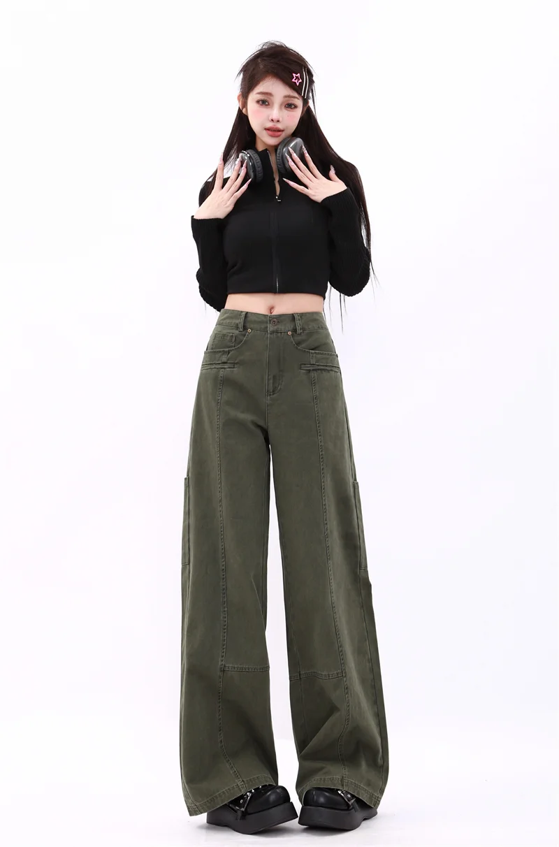 WCFCX STUDIO в американском стиле военные Зеленые джинсы прямые широкие повседневные