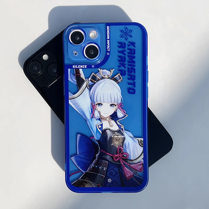 

Hot Kamisato Ayaka Phone Case For IPhone 13 Mini 12 11 Pro Max Xs X Xr 7 8 Plus Se Genshin Impact Fluorescent Violet Clear Cover