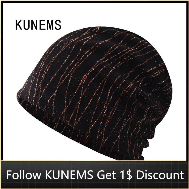 

KUNEMS Fashion Gold Thread Beanies Cap for Men Spring and Autumn Skullies Knitted Hats Bonnets Outdoor Casual Soft Hat Gorras