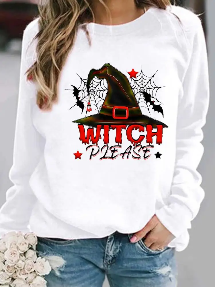 

Halloween Print Woman Fall Autumn Women Casual Hat Witch Letter Trend 90s Pullovers Female Spring Hoodies Graphic Sweatshirts