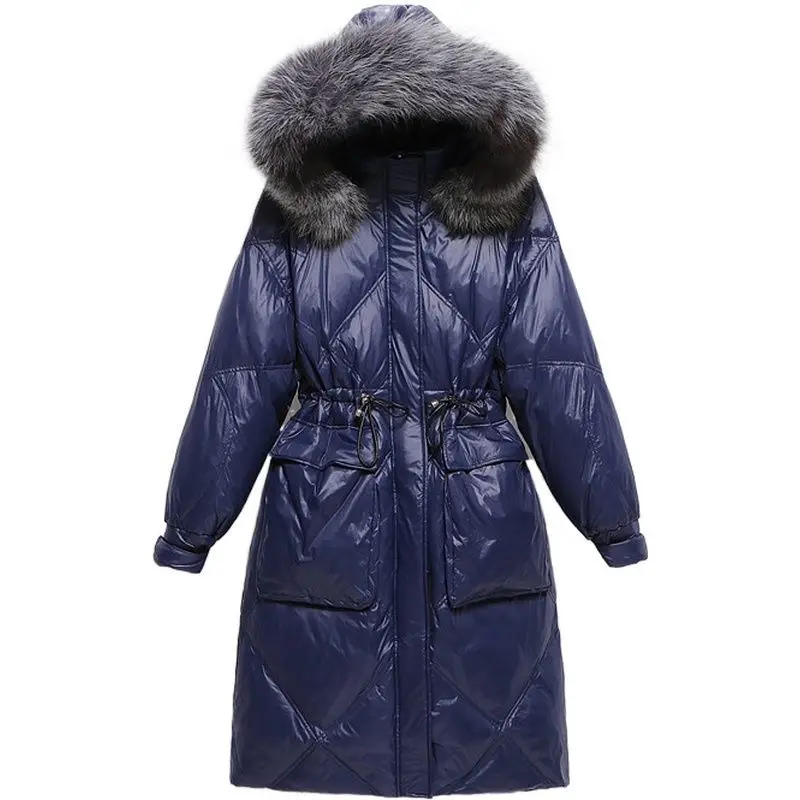 

Large Fur Collar Coat Shiny Long Cotton Clothes Women's 2022 New Thickened Over-The-Knee