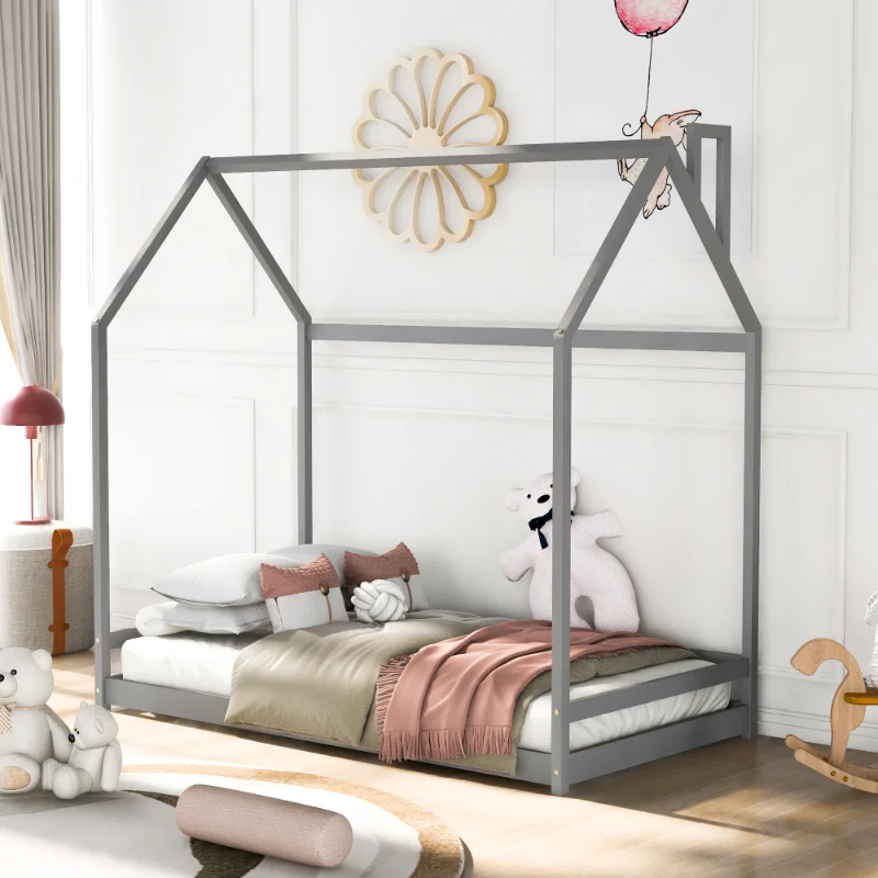 

Двуспальная кровать, деревянная кровать, серая мебель для спальни, улучшенная среда для сна, отличное качество, твердая сосновая рама, совре...