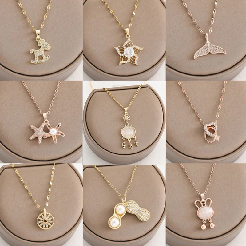 

OYJR Heart Necklace for Women Stainless Steel Clavicle Chain Gold Color Chokers Girls Daisy Pendants Necklaces Halloween Jewelry
