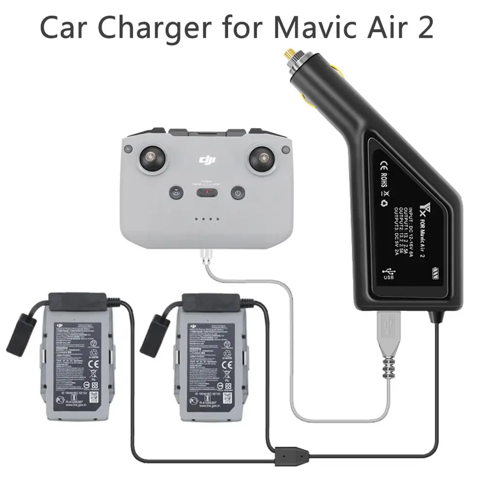 

Автомобильное зарядное устройство для DJI Mavic Air 2, интеллектуальный зарядный концентратор для аккумулятора Mavic Air 2, автомобильный разъем, USB-адаптер, автомобильное зарядное устройство с несколькими аккумуляторами