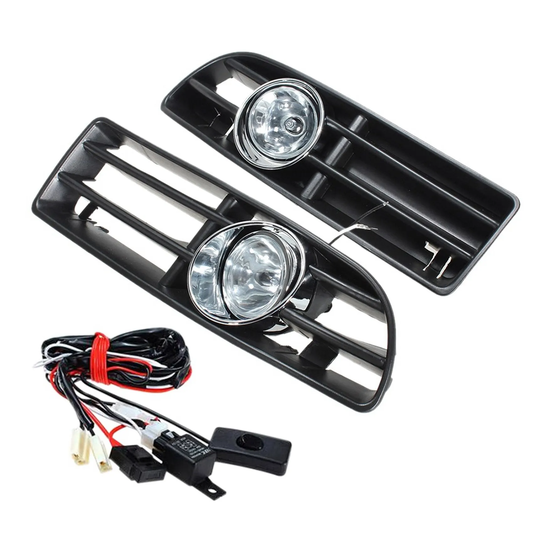 

Front Fog Lights Assembly Fog Lamp Grille with Switch Harness Daytime Running Light for VW Bora Jetta MK4 1998-2004