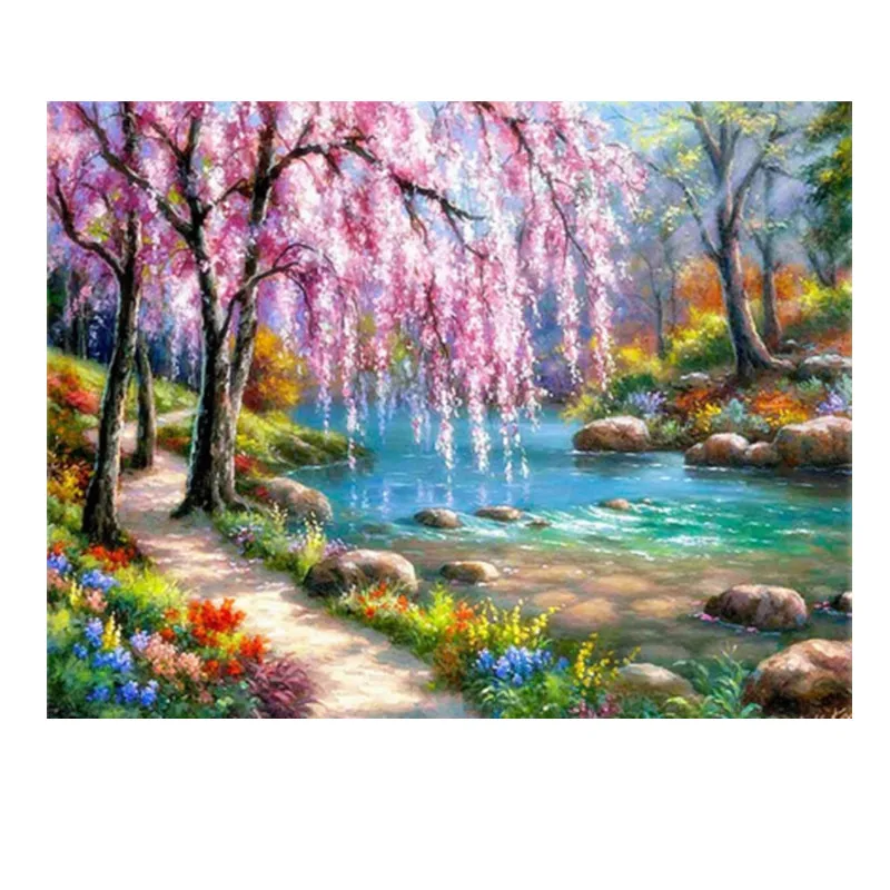 

W-BK001 FY252 Wholesale DIY Full Drills Forest House 5D Diamond Painting with frame Embroidery Cross Stitch Art Home