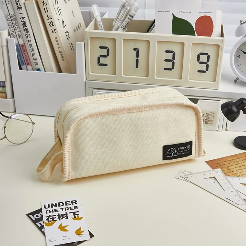 

Ins Simplicity Pencil Case Solid Color White Black Canvas Pencil Bag High Capacity Stationery Storage Bag School Student Supply