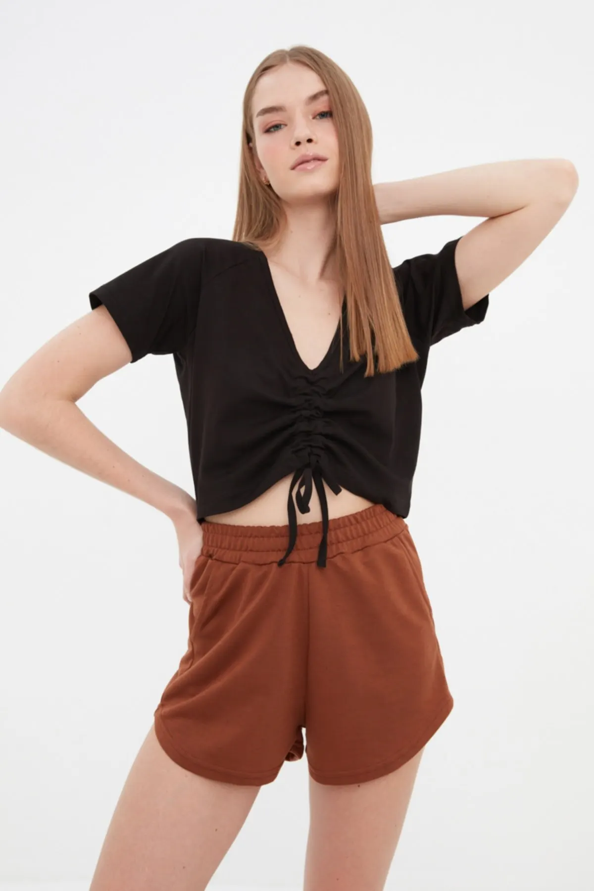 

Women's Summer Crop Top Blouse Black Pleated Crop Knitted Blouse Casual Tank Top Vest Blouse