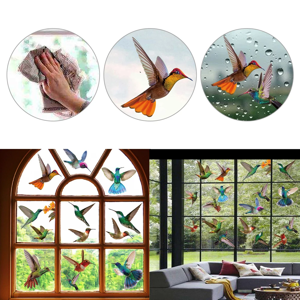 

9Pcs Creative Glass Decals Hummingbird Painting Stickers Non Adhesive Anti-collision Window Clings to Prevent Bird Strikes