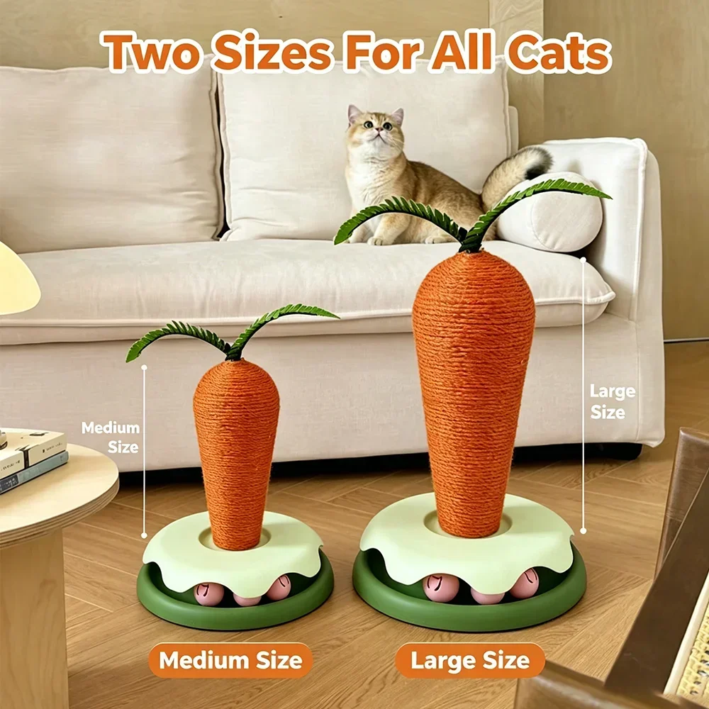 Фото Когтеточка для кошек Carrot Cat, вертикальная, из сизаля, маленькая/большая, 22/28 см, игрушка для заточки когтей, защита мебели №2