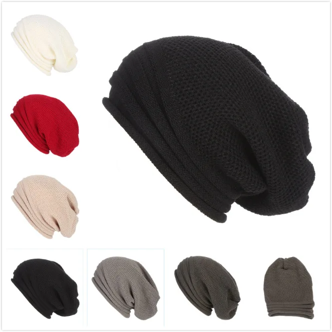 Зимняя мешковатая яркая трикотажная теплая шапка для мужчин и женщин, Мужская облегающая шапка, зимняя шапка большого размера для катания н...