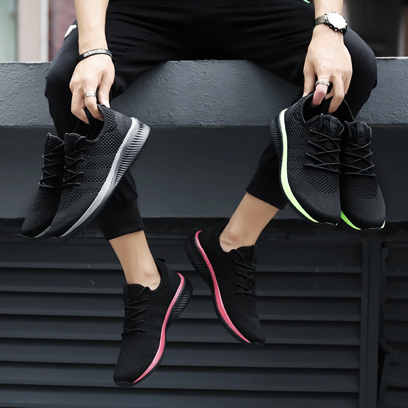 Sneakers Men's Running Shoes Trend Lightweight Walking Shoes Men's Sneakers Breathable Solid Color Black Free Shipping