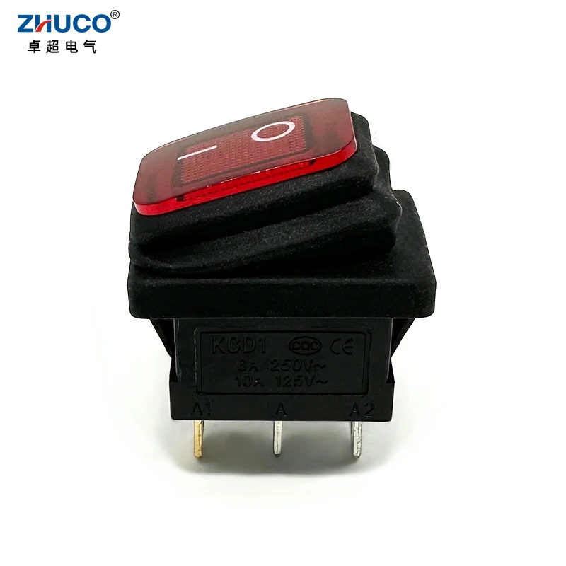 

1PC KCD1-101NF-3P-R 220V Red LED ON-OFF 3 Pins SPDT Snap-in Waterproof Power Rocker Switch 6A/250VAC 13x19mm Mounted Hole