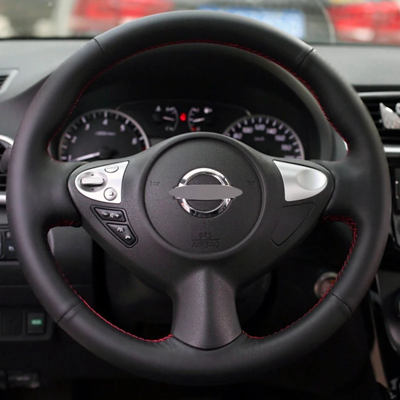 

Car Steering Wheel Cover DIY Black Genuine Leather For Infiniti FX FX35 FX37 FX50 QX70 Nissan Juke Maxima 370Z Sentra SV