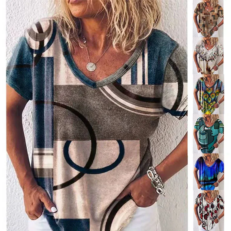

Spring/Summer New Women's Creative Pattern Print Short Sleeve Loose T-shirt Top Women Female Casual Tops Lady Shirts Clothing