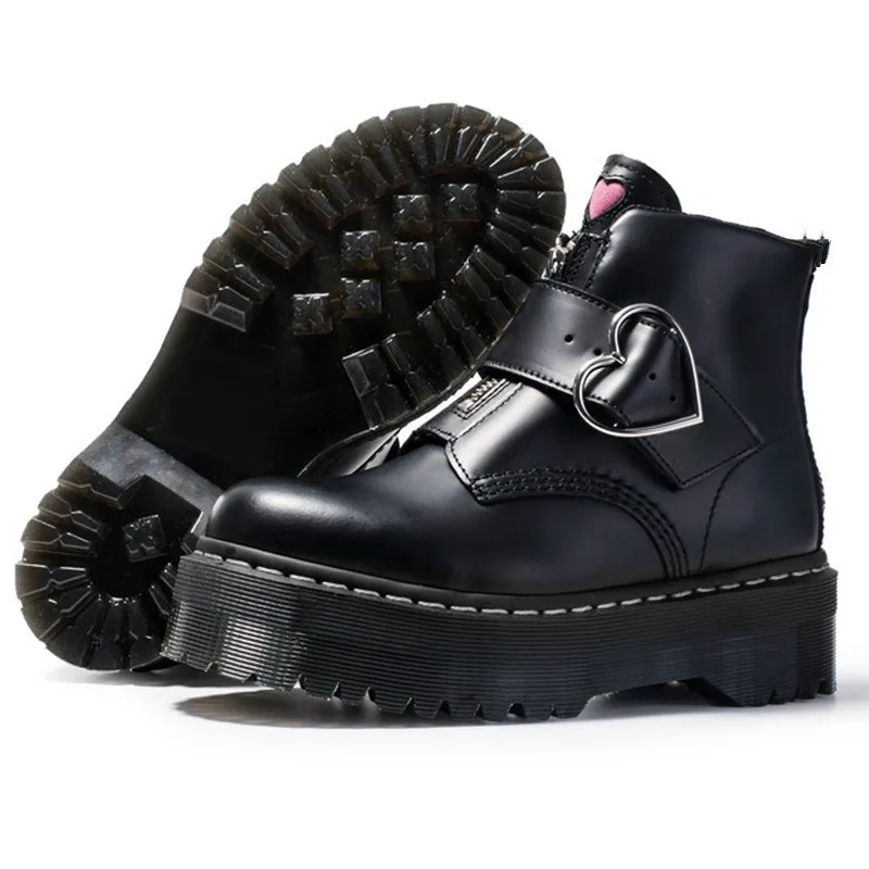 

Women Genuine Leather Love Ankle Boots Platform Boots Women MARTENSS Autumn Botas Mujer Female Comfortable Shoe Black 34-41