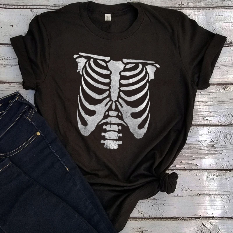 

Skeleton Shirt Rib Cage Skeletons Aesthetic Clothes Woman Harajuku 2022 Happy Halloween Tshirt Halloween Tee Vintage