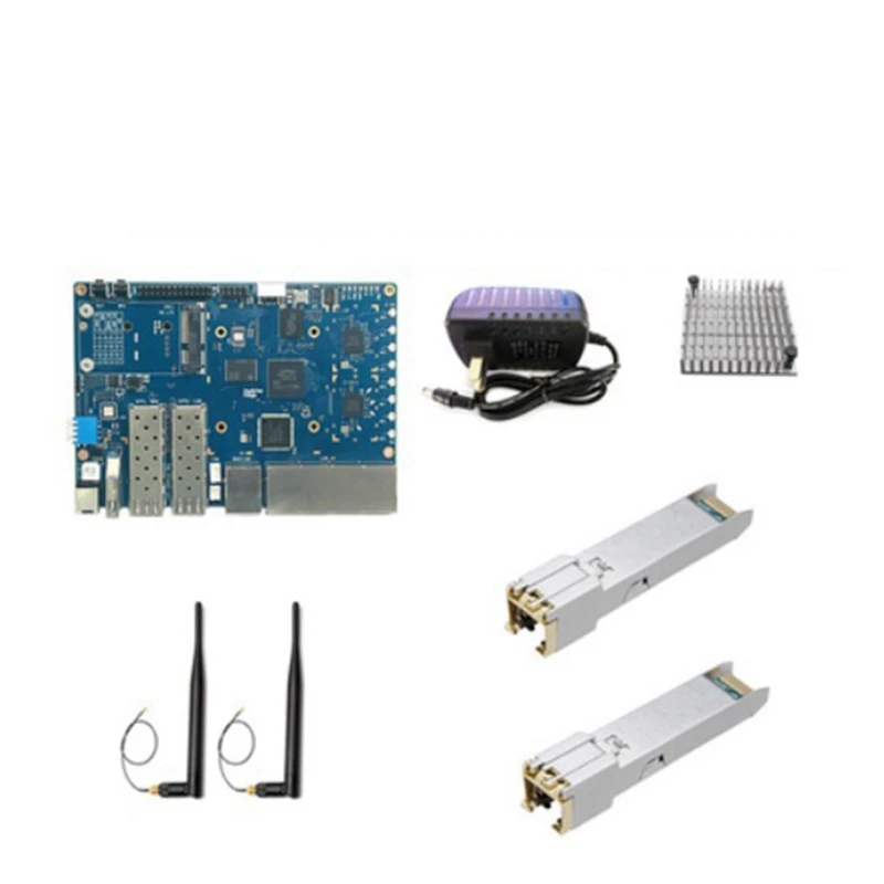 

Для банана PI BPI-R3 MT7986 2 ГБ + 8 Гб EMMC макетная плата + модуль Электрического Порта 2,5G + радиатор + 2 антенны + синий комплект питания вилка европейского стандарта